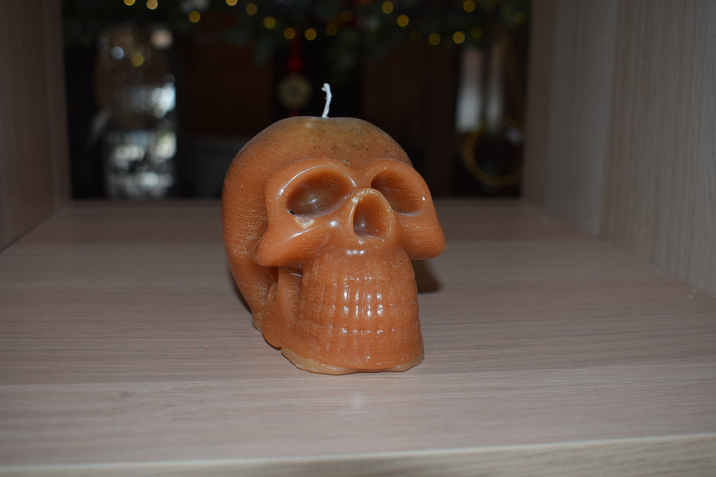 Bougie déco crâne orange artisanale