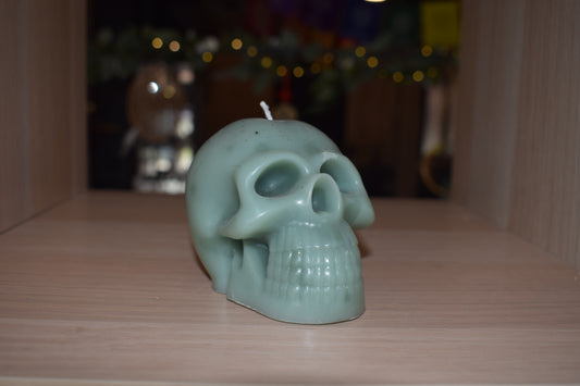 Bougie forme de crâne artisanale verte