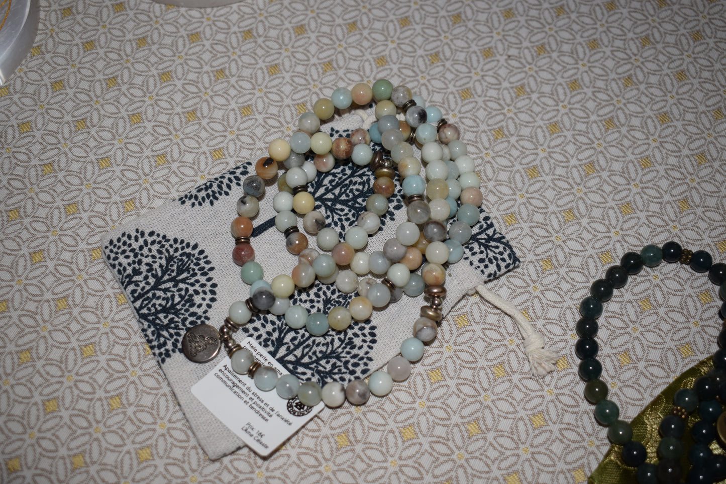 Collier mala amazonite motif bouddha