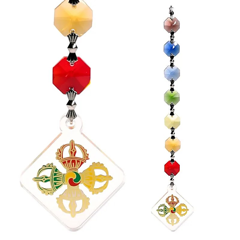 Pendentif Feng Shui – Cristaux des 7 Chakras &amp; Double Vajra