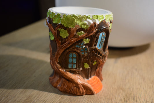 Pot forme de tronc d'arbre fenêtres de maison de fée en céramique