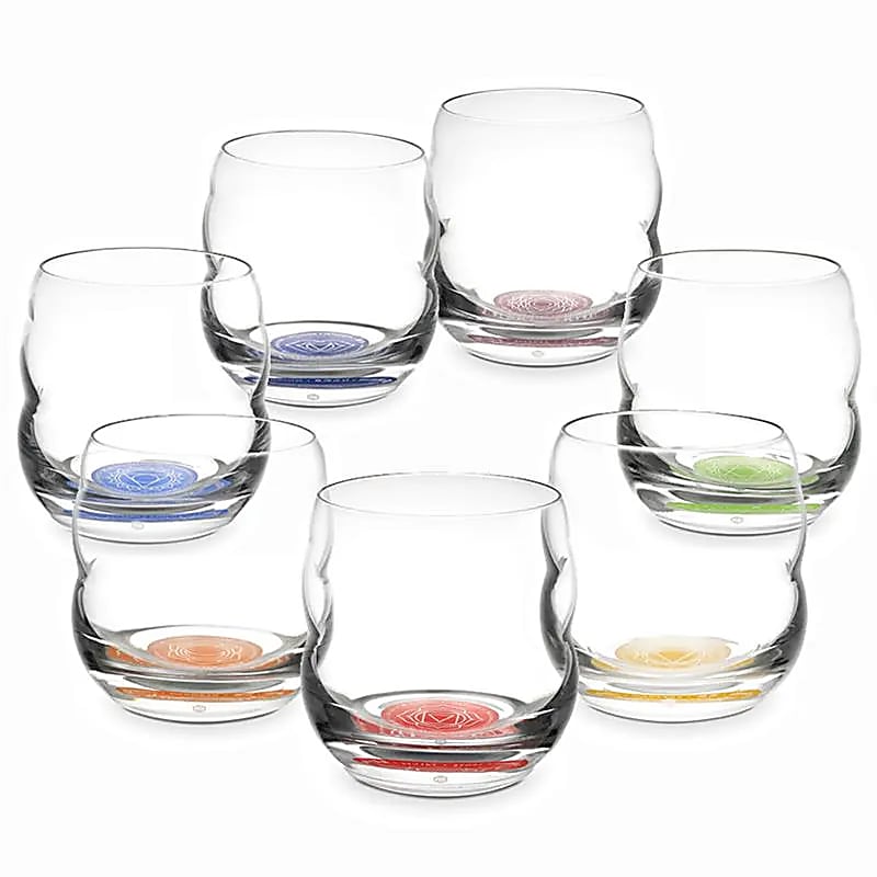 Verre Mythos SET 7 chakra - symboles et textes