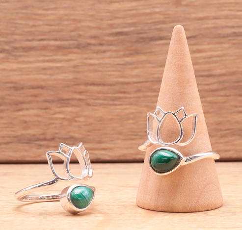 Bague en argent 925 avec Malachite AA