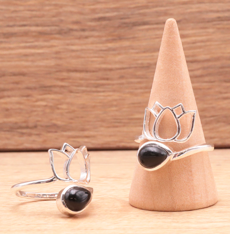 Bague en argent 925 avec Obsidienne Noire AA