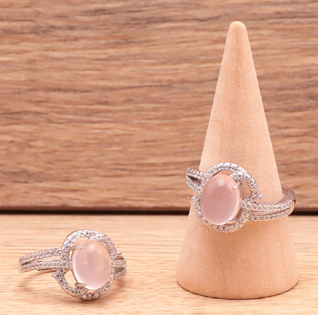Bague en argent 925 Rhodié avec Quartz Rose AA+