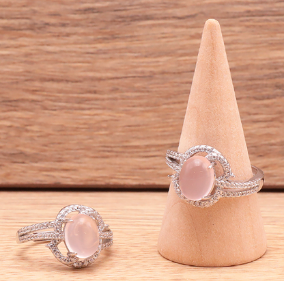 Bague en argent 925 Rhodié avec Quartz Rose AA+