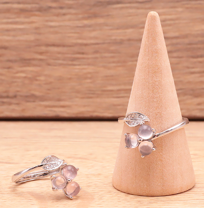 Bague en argent 925 Rhodié avec Quartz Rose AA+