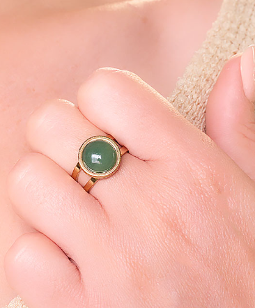 Bague Essentiana en acier ixoxydable avec Aventurine Verte A