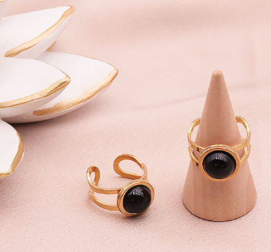 Bague Essentiana en acier inoxydable avec Onyx A