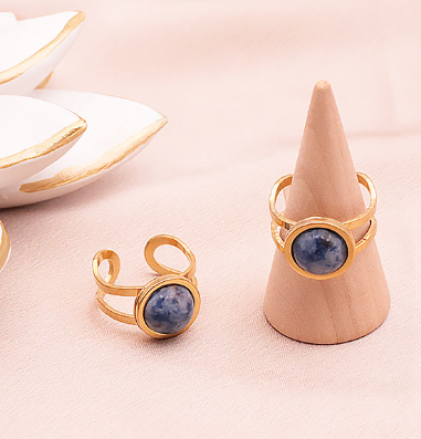 Bague Essentiana en acier inoxydable avec Sodalite AB