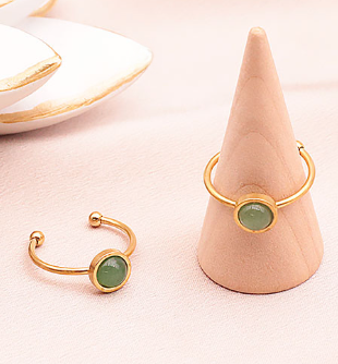 Bague Essentiana en acier inoxydable avec Aventurine Verte A