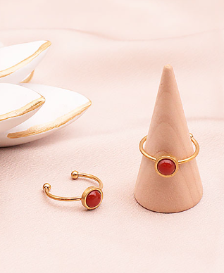 Bague Essentiana en acier inoxydable avec Jaspe Rouge A