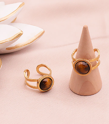 Bague Essentiana en acier inoxydable avec Œil de Tigre A